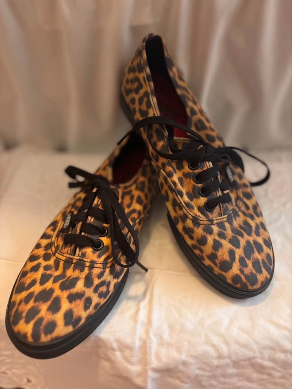 Leopard Print Canvas Lace-Up Vans- Women